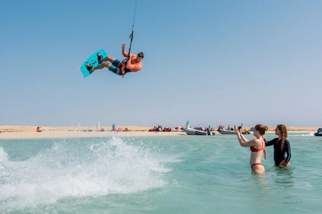 Kitesurfing student learning with an instructor in Hurghada