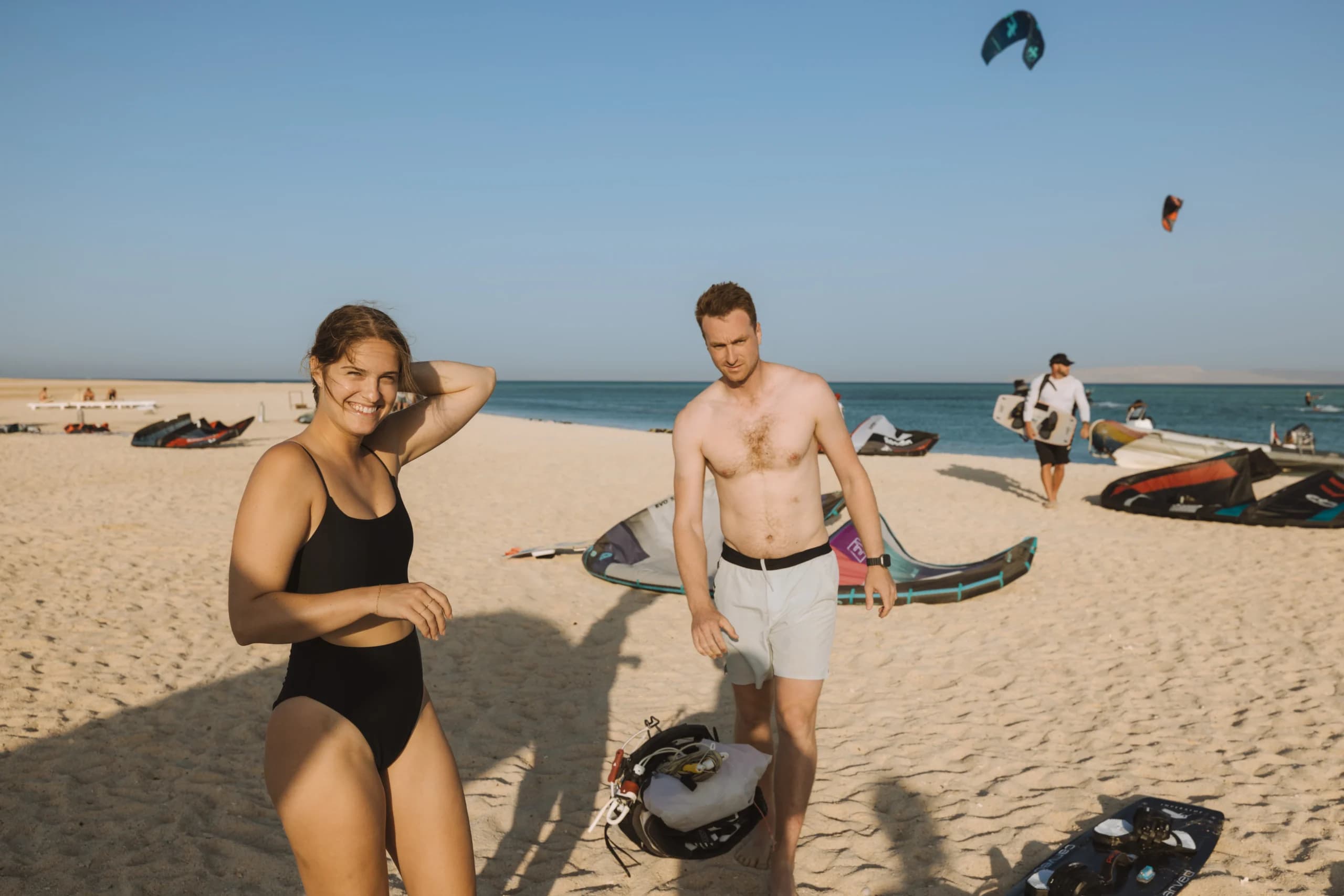 Kitesurfing group course on the flat water of a Hurghada lagoon