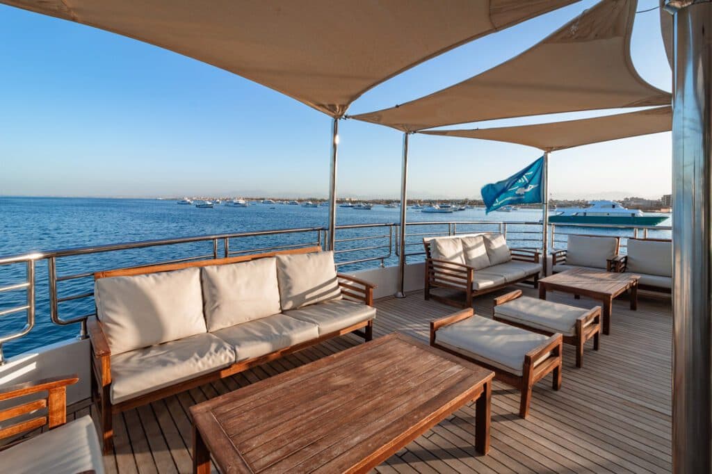 Interior and deck spaces aboard MY Anemone Turquoise