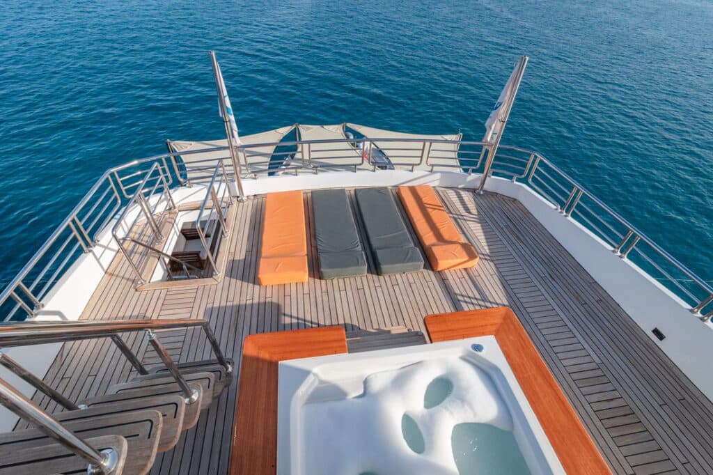 Interior and deck spaces aboard MY Anemone Turquoise