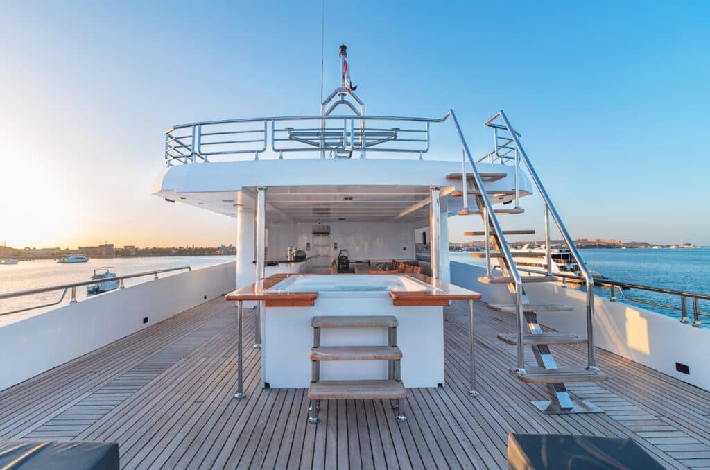 Interior and deck spaces aboard MY Anemone Turquoise